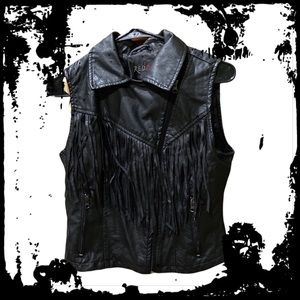 Red Snap Faux Leather Fringe Vest